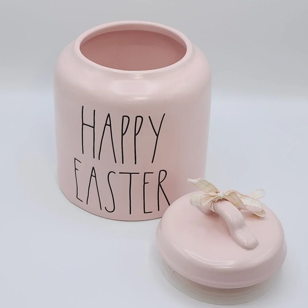 Rae Dunn Happy Easter Pink Ceramic Canister Cookie Jar 8.5in Artisan